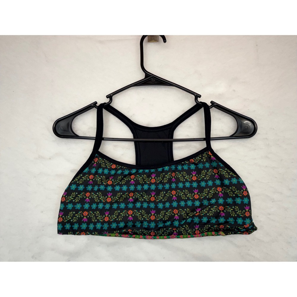 Natural Life Reversible Floral Mandala Racerback Sports Bra Black Green, Sm
